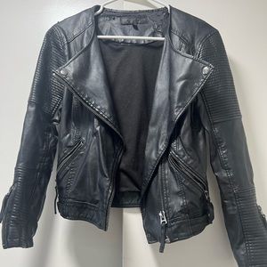 Women’s top shop black faux leather biker jacket used size 4 petite.